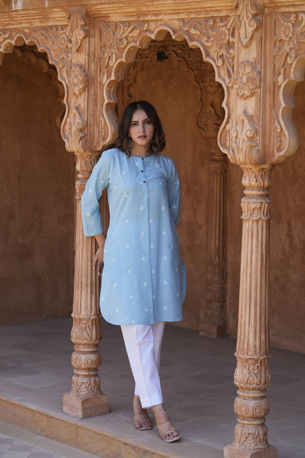 Handloom Short Kurta-Blue