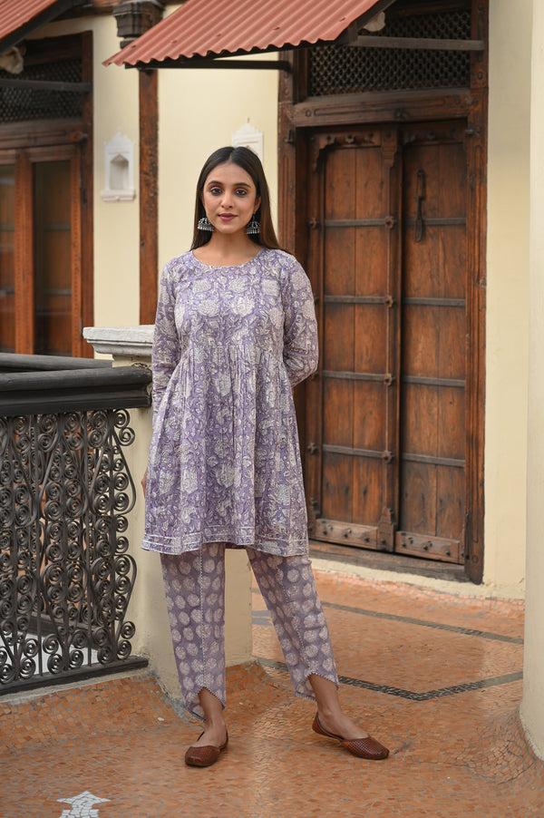 Sanganeri Cotton Kurta Set- Grey