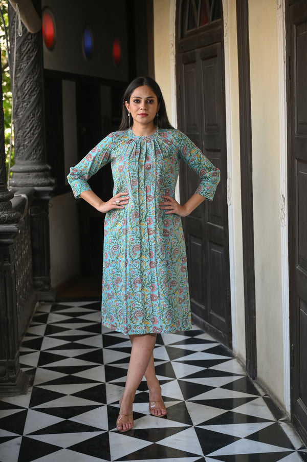 Sanganeri Cotton Kurta - Sea Green