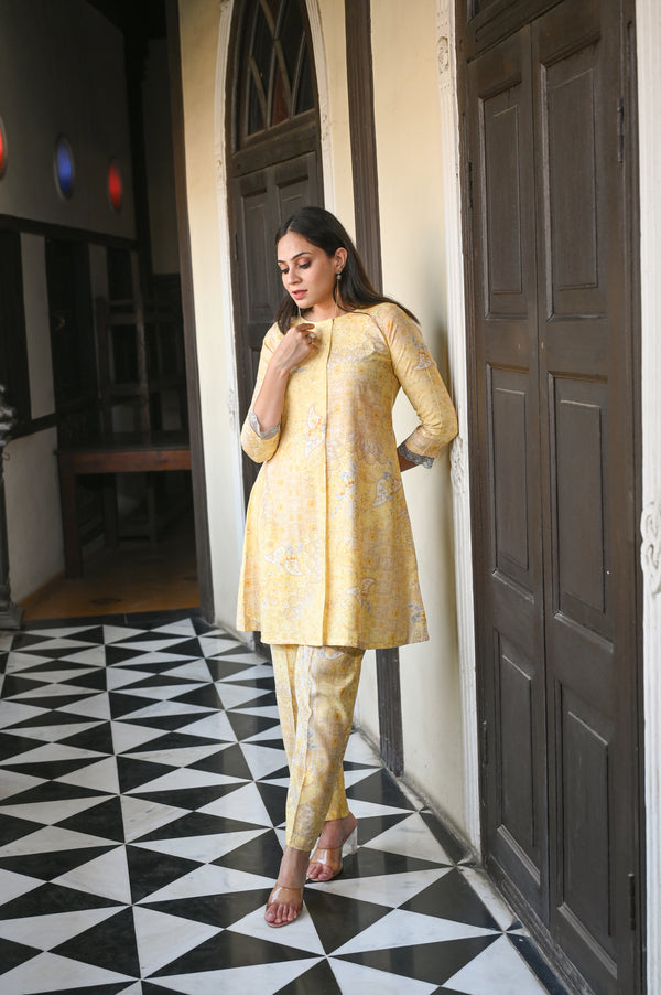 Modal Chanderi Co-Ord Set- Yellow