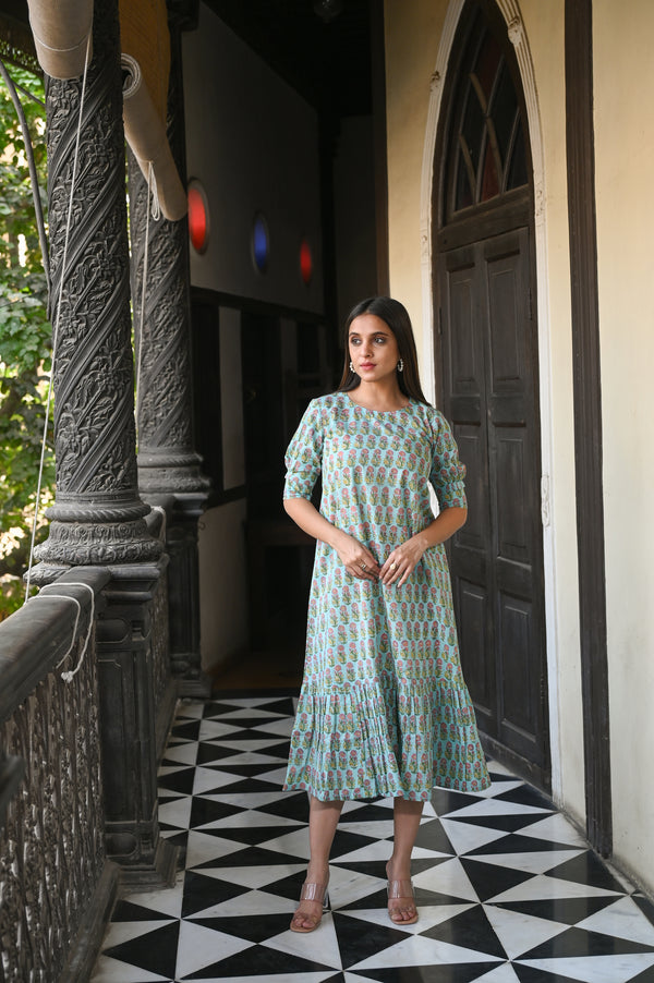 Sanganeri Cotton Kurta - Sea Green