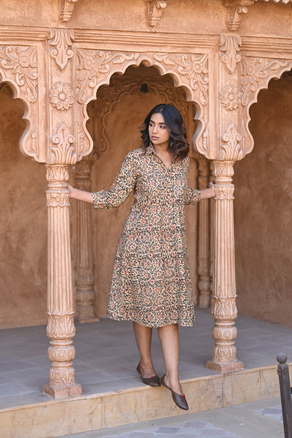 Kalamkari Shirt Dress - Green