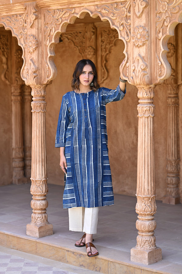 Indigo Blue Lining Kurta - Indigo Blue