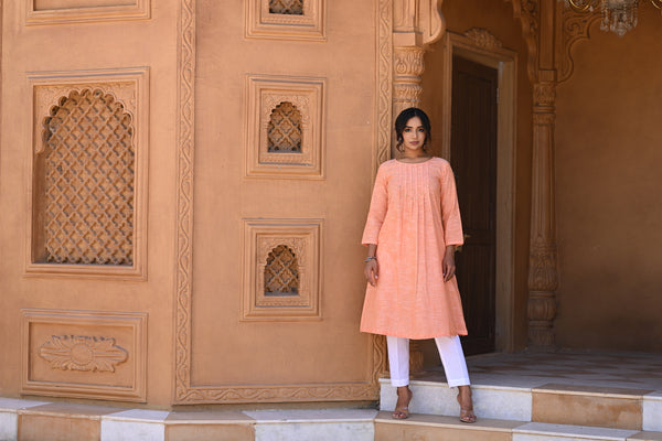 Box Pleat Kurta - Orange