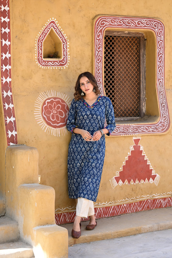 Indigo Straight Kurta-Blue