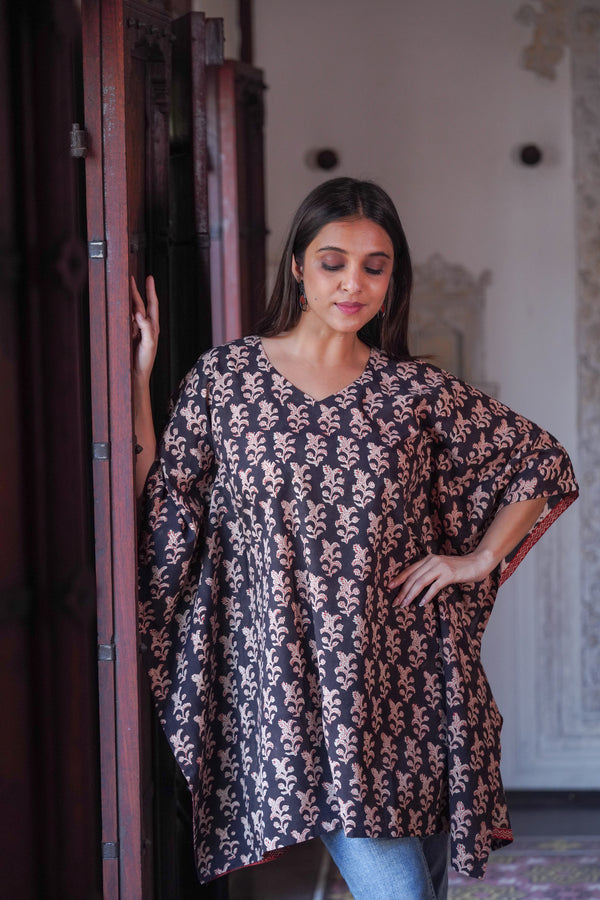 Bagru Anokhi Kaftan-Black